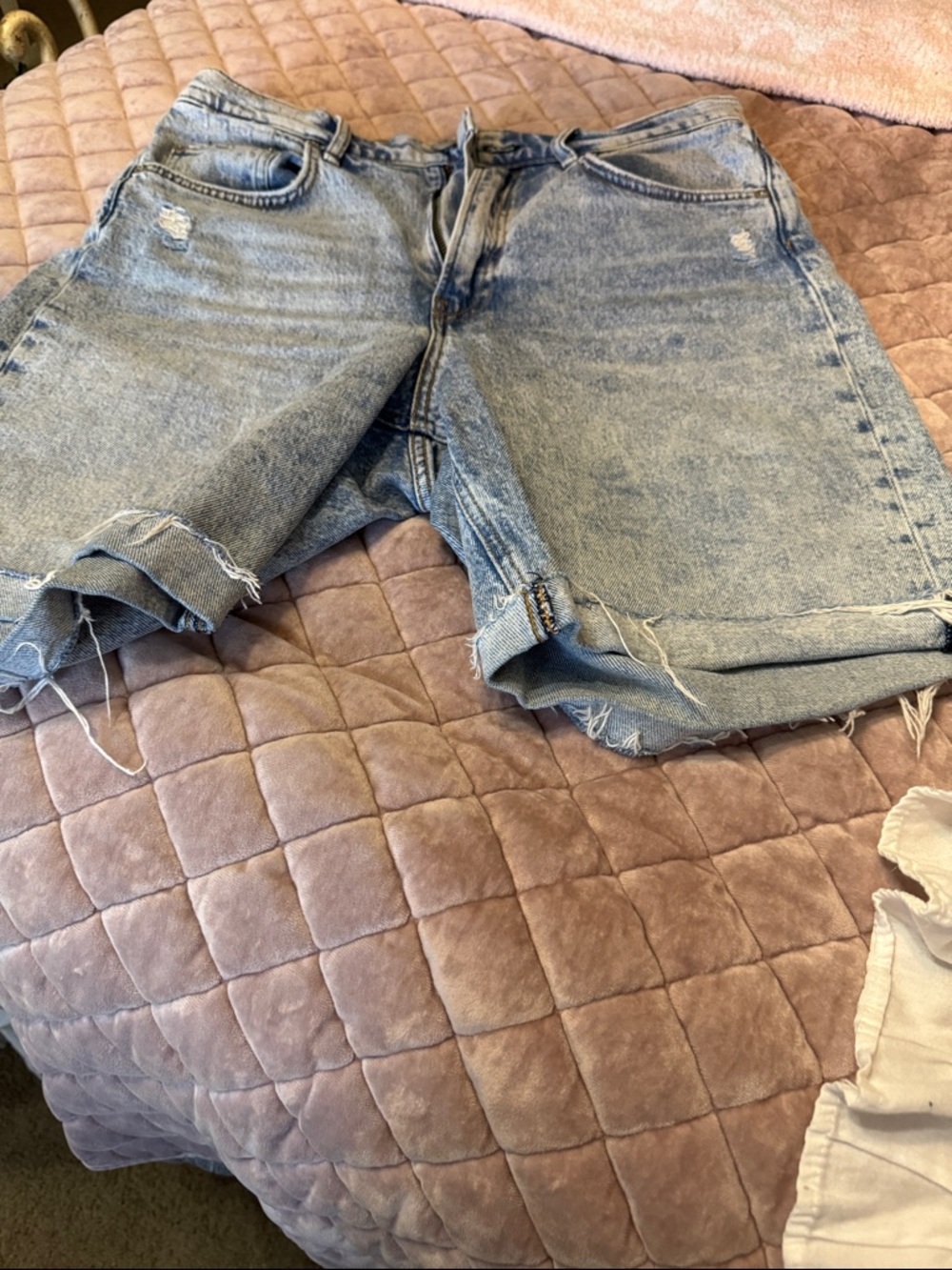 rag & bone light blue distressed denim shorts